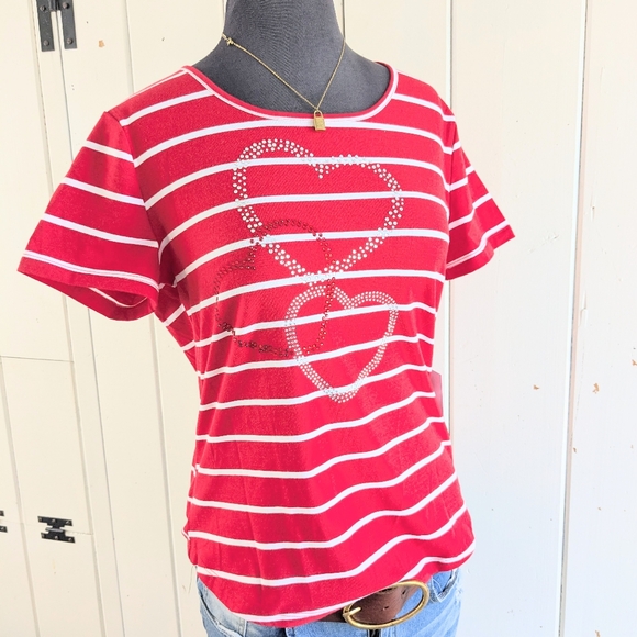 ❤️Kate Park Striped Heart Bling Tee NWT size pet. M - Picture 4 of 11